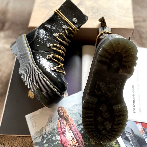 Dr. Martens Ghilana Max Distressed Patent Leather Platform Boots - Picture 12 of 13